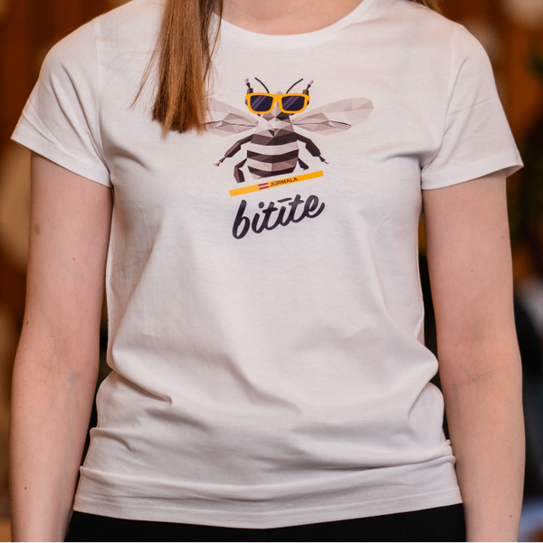 Balts T-krekls ar “Bitīte” logo (vīriešu)
